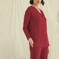 Uzun Kollu Düğmeli V Yaka Pijama Takımı