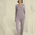 Uzun Kollu Düğmeli V Yaka Pijama Takımı