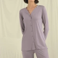 Uzun Kollu Düğmeli V Yaka Pijama Takımı