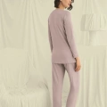 Uzun Kollu Düğmeli V Yaka Pijama Takımı