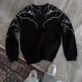 Yıldırım Baskılı Bisiklet Yaka SweatShirt - Siyah