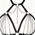 Zincirli Lastik Seksi Göğüs Harness - 805