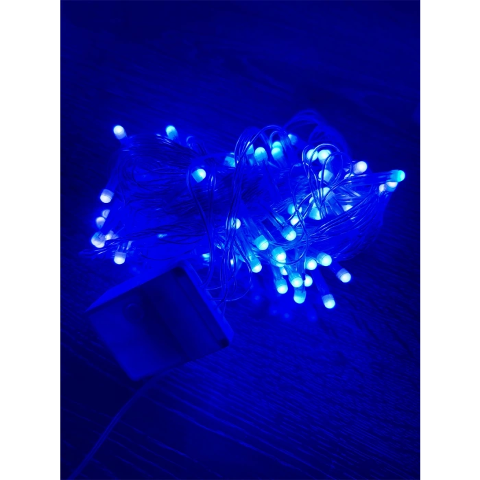10m 100 Led Damla Uçlu Mavi Işık Şeffaf Kablo