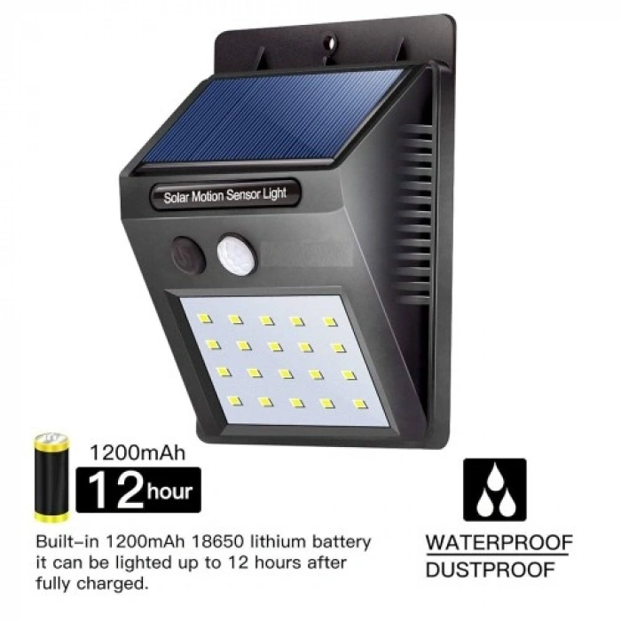 20 Ledli Hareket Sensörlü Dış Mekan Solar Lamba