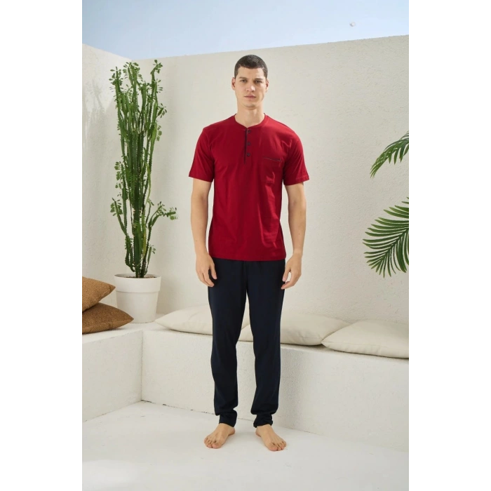 2090 Erkek Midi Yaka Pijama Takım