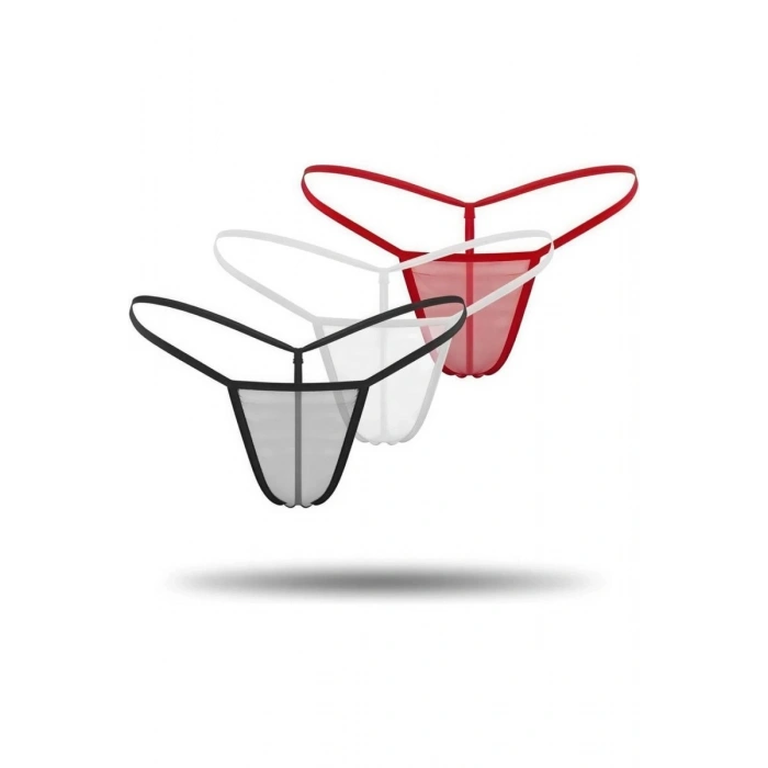 3lü Renkli Transparan Tül String Tanga 0369
