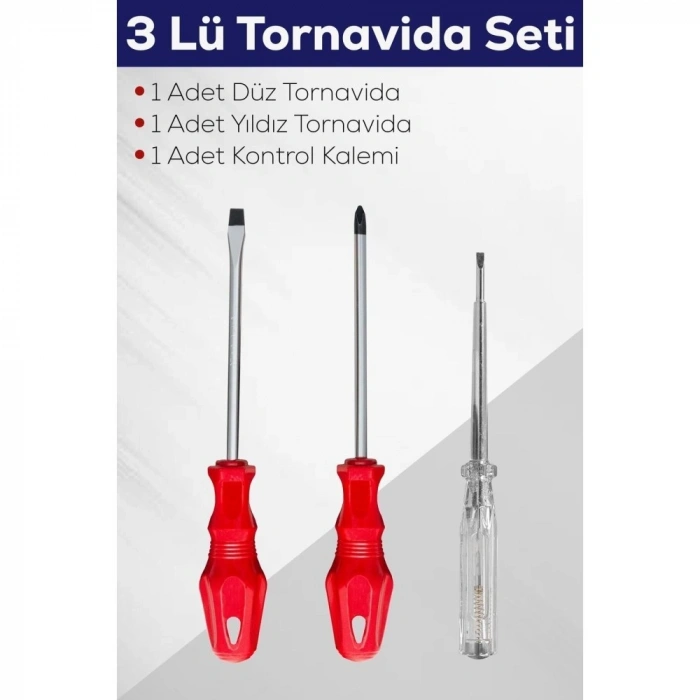 3lü Tornavida Seti (Düz Tornavida + Yıldız Tornavida + Kontrol Kalemi)