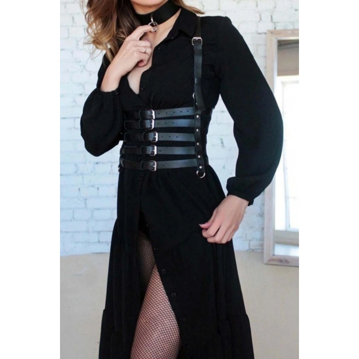 5 Sıralı Deri Kemer Ve Choker Takım - 609