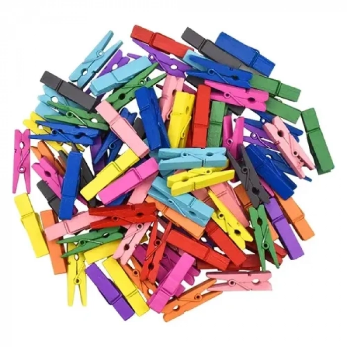 50li Renkli Ahşap Mandal Seti (3.5 cm)