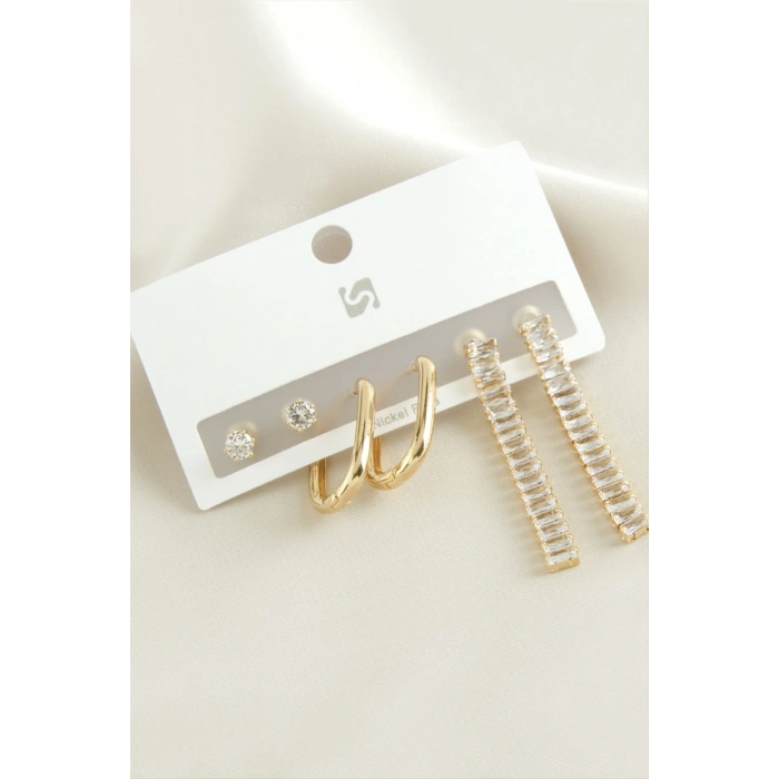 6 Adet Baget Taşlı Küpe