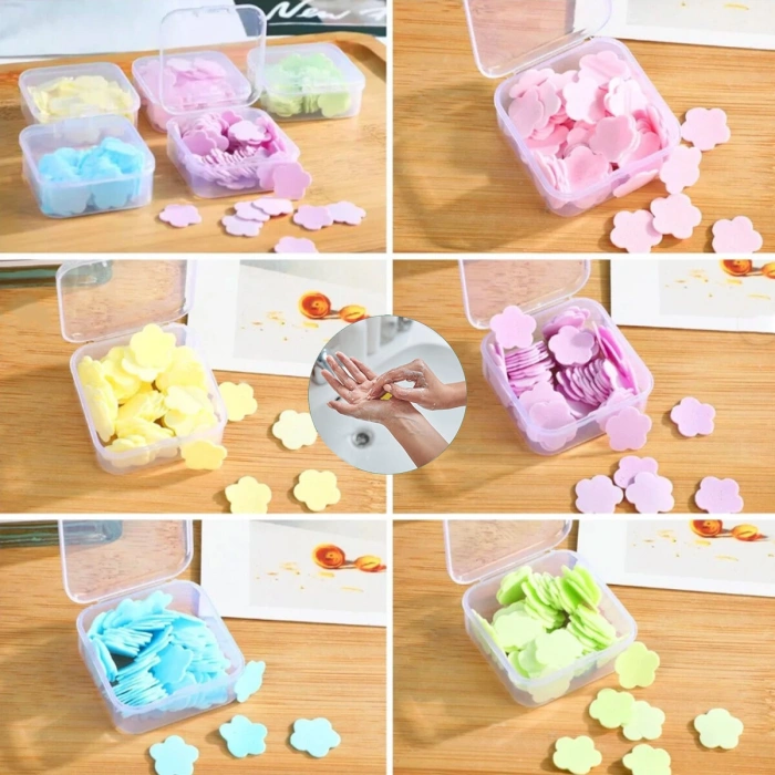24 ADET SEVİMLİ SABUNLAR MİNİ=1.2-1.5CM BOYUTUNDA SEYAHAT - PİKNİK - OKULDA 3840PCS ± 10 MİX:KALP- YUVARLAK-ÇİÇEK (4887)