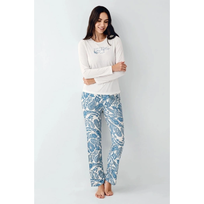 9074-s Kadın Uzun Kol Pijama Takım