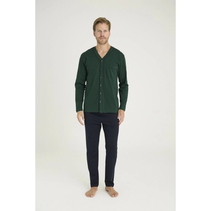 9134 Erkek V Yaka Boydan Düğmeli Pijama Takımı
