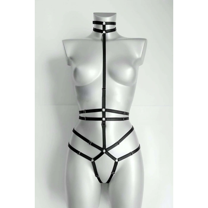Ağ Kısmı Açık Seksi Jartiyer Harness - 370