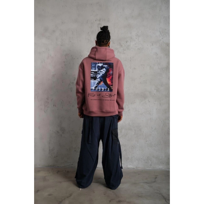 Astronot Baskılı Kapüşonlu Sweat - Gül Kurusu