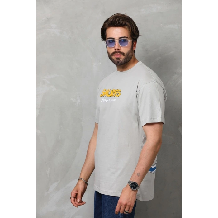 Basic Bisiklet Yaka Oversize T-Shirt - Gri -