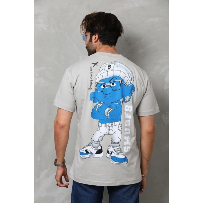 Basic Bisiklet Yaka Oversize T-Shirt - Gri -