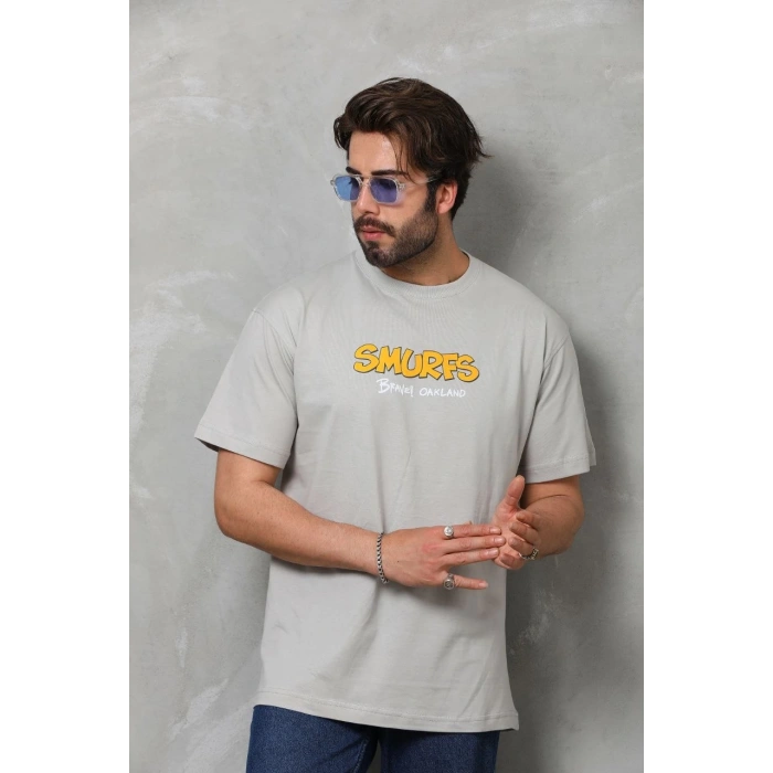 Basic Bisiklet Yaka Oversize T-Shirt - Gri -