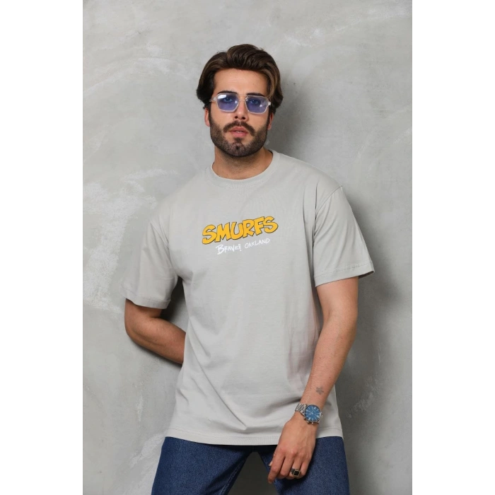 Basic Bisiklet Yaka Oversize T-Shirt - Gri -