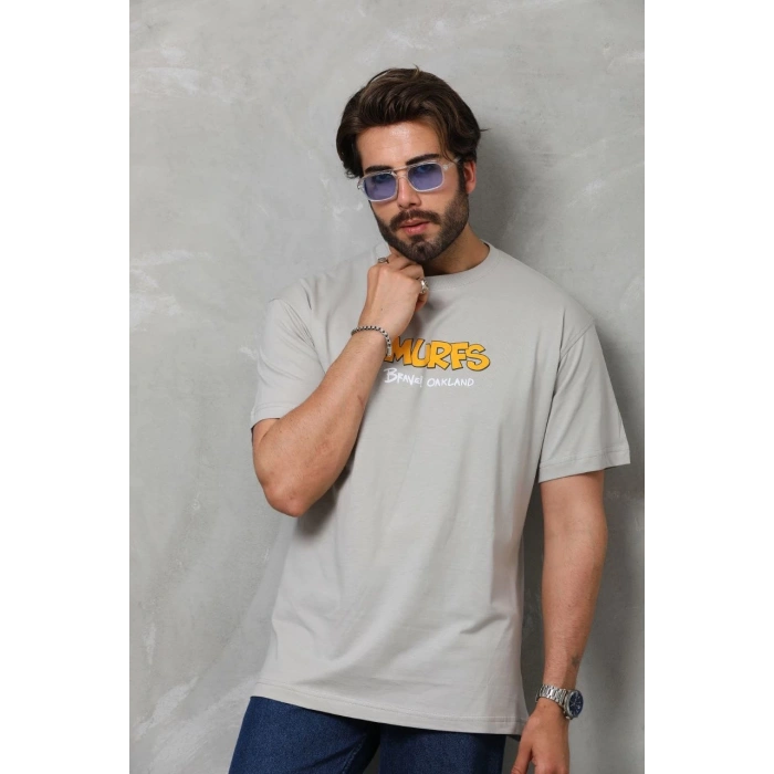 Basic Bisiklet Yaka Oversize T-Shirt - Gri -