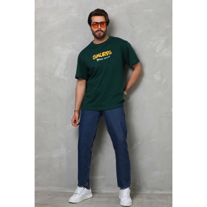 Basic Bisiklet Yaka Oversize T-Shirt - Yeşil -