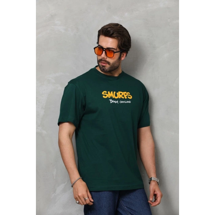 Basic Bisiklet Yaka Oversize T-Shirt - Yeşil -