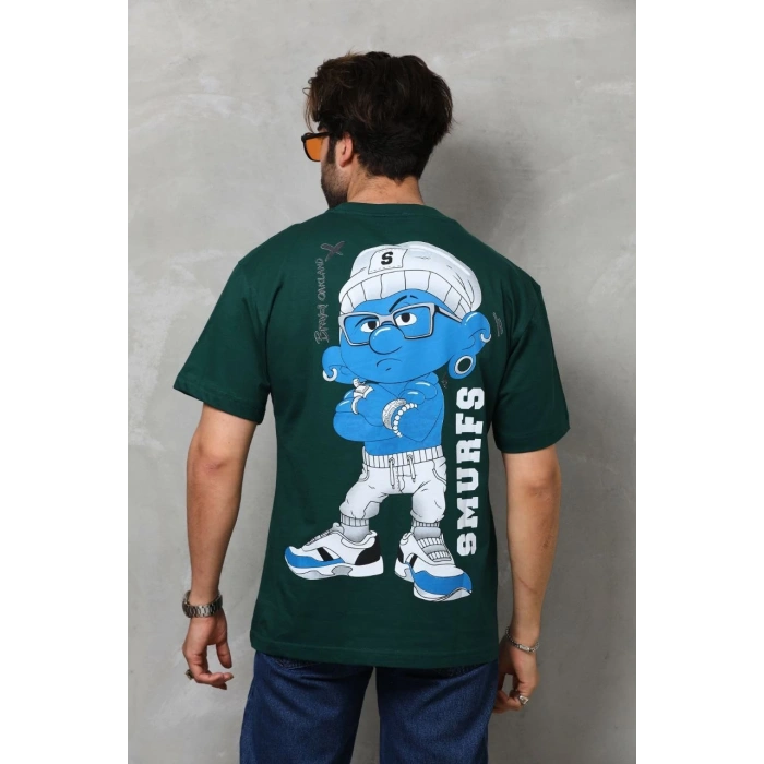 Basic Bisiklet Yaka Oversize T-Shirt - Yeşil -