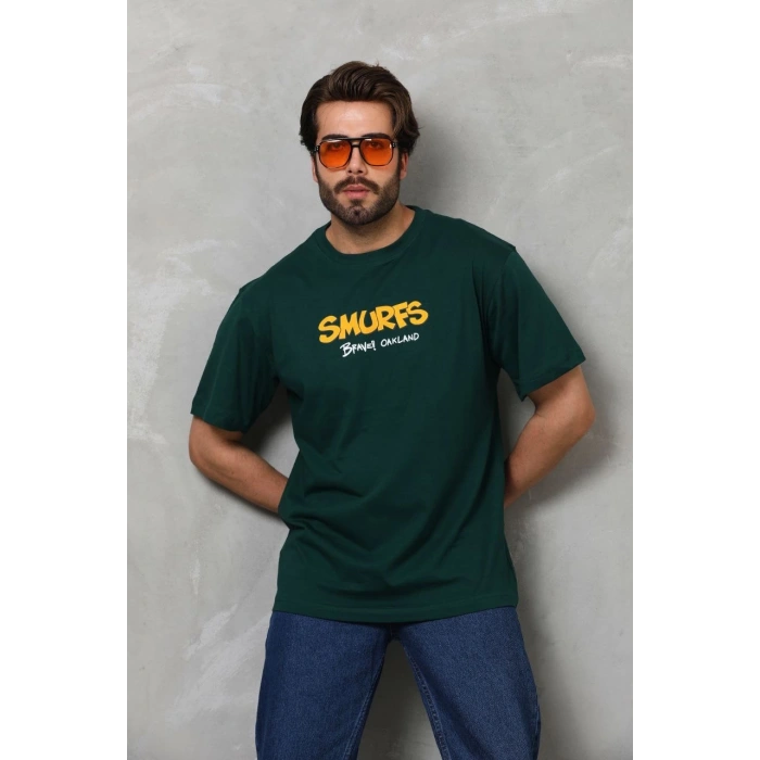Basic Bisiklet Yaka Oversize T-Shirt - Yeşil -
