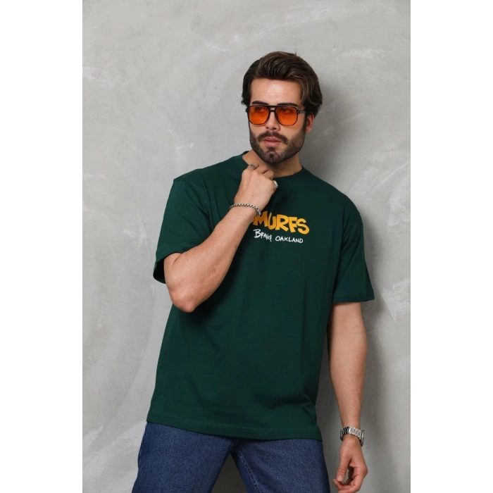 Basic Bisiklet Yaka Oversize T-Shirt - Yeşil -