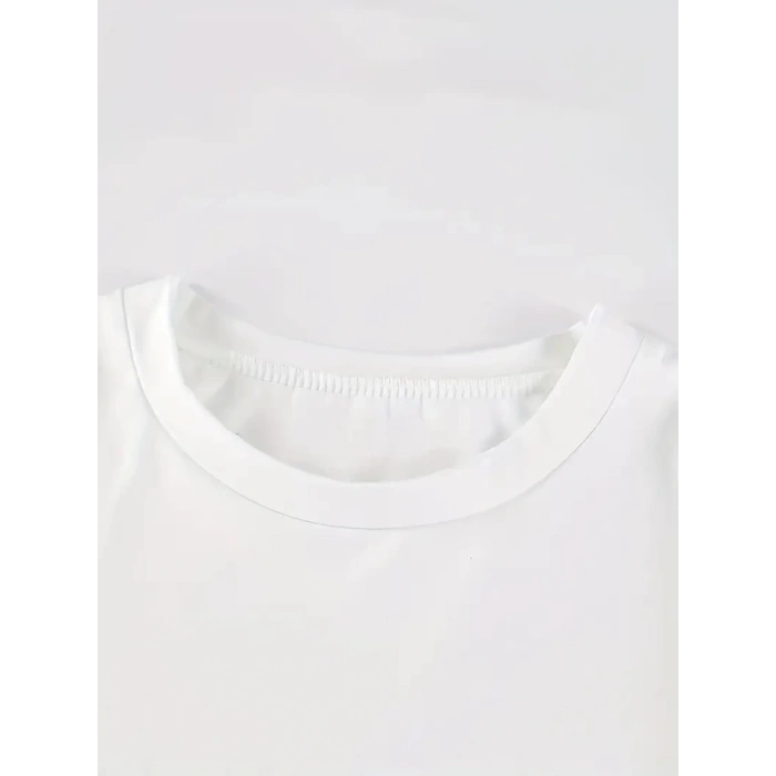 Baskılı Oversize Bisiklet Yaka T-shirt - Beyaz