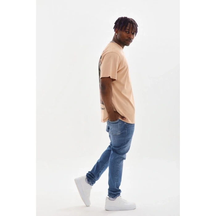 Baskılı Oversize T-Shirt - Bej -