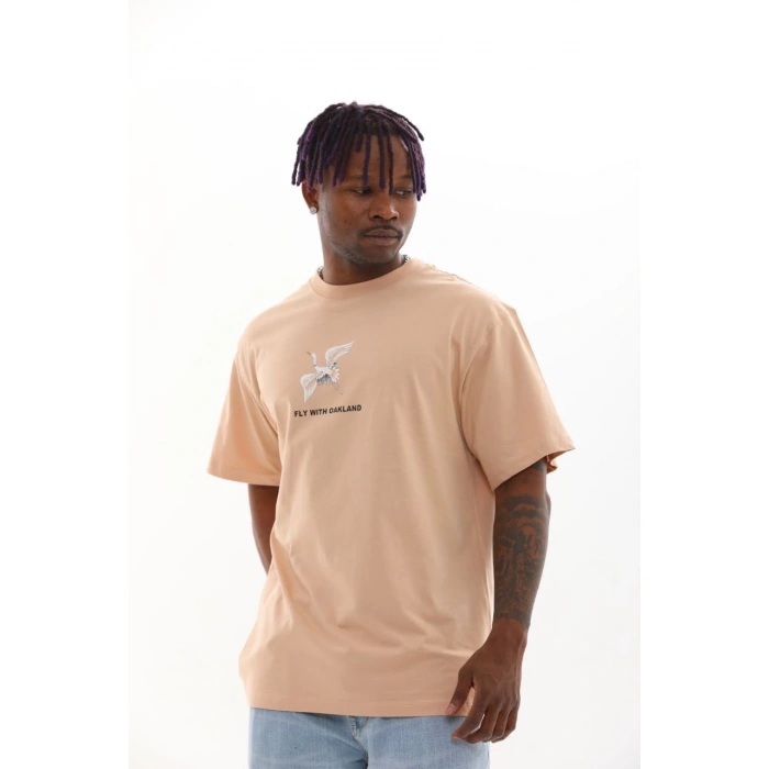 Baskılı Oversize T-Shirt - Bej -