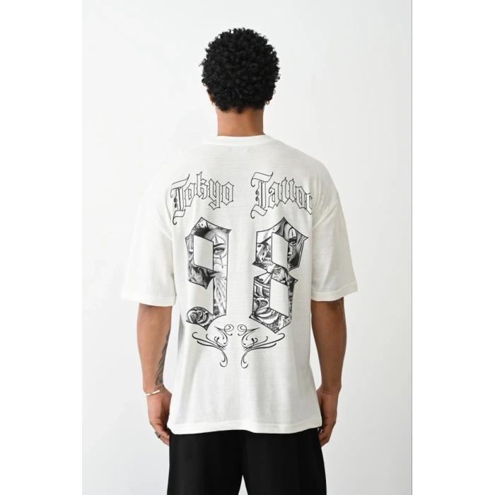 Baskılı Oversize T-Shirt - Beyaz
