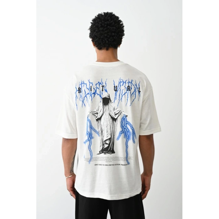 Baskılı Oversize T-Shirt - Beyaz -