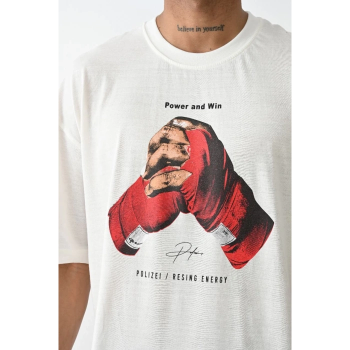 Baskılı Oversize T-Shirt - Beyaz -