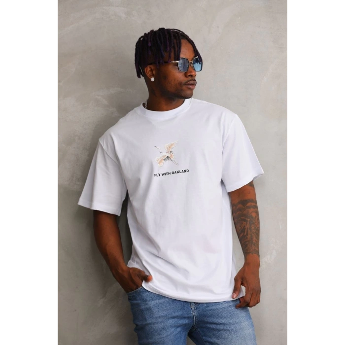 Baskılı Oversize T-Shirt - Beyaz -