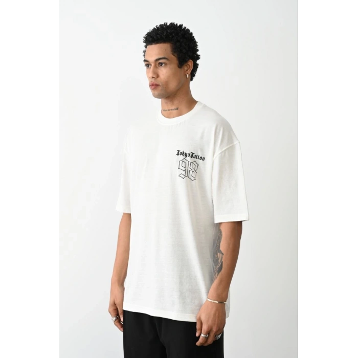 Baskılı Oversize T-Shirt - Beyaz