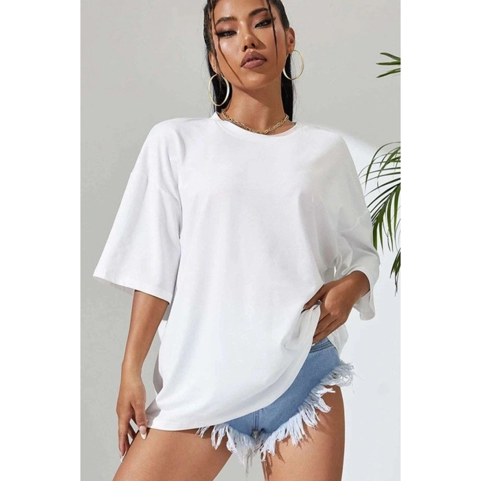 Baskılı Oversize T-Shirt - Beyaz -