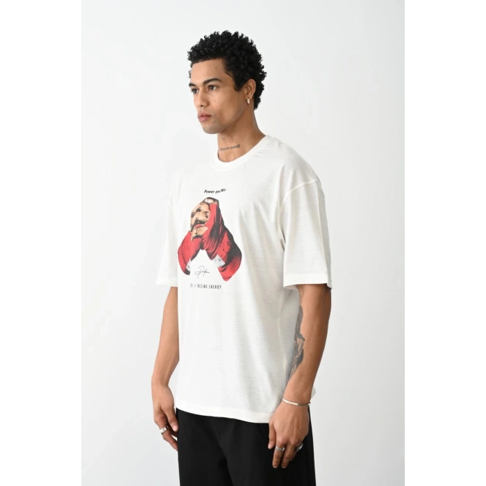 Baskılı Oversize T-Shirt - Beyaz -