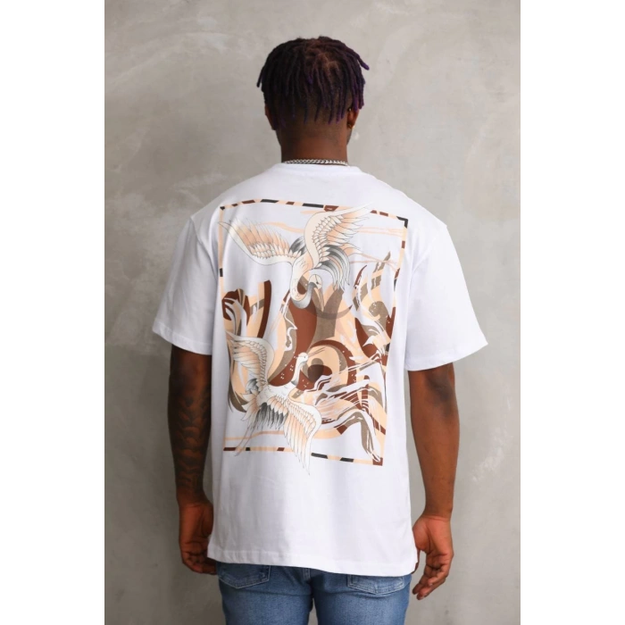 Baskılı Oversize T-Shirt - Beyaz -