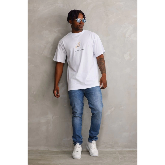 Baskılı Oversize T-Shirt - Beyaz -