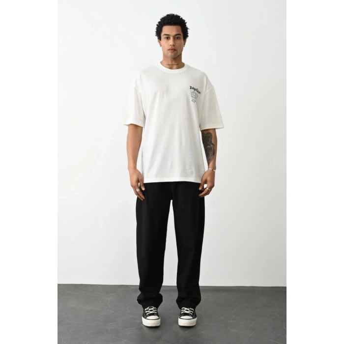 Baskılı Oversize T-Shirt - Beyaz