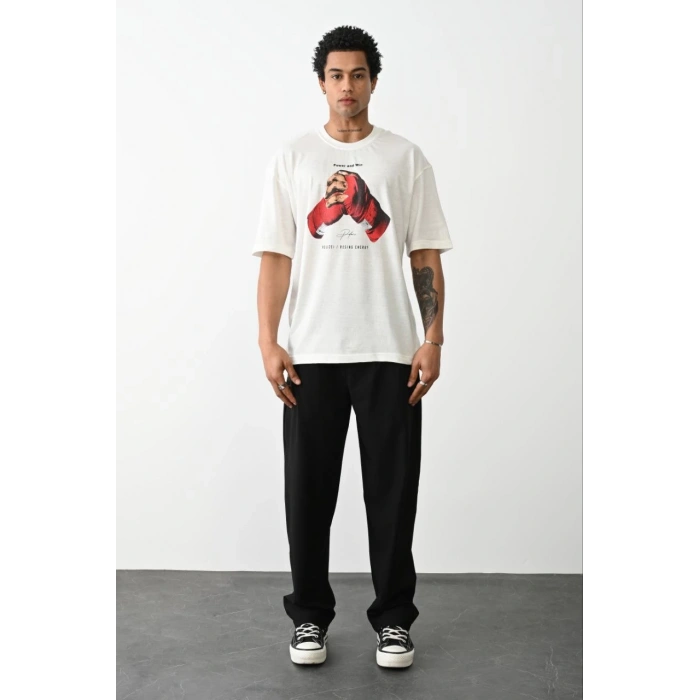 Baskılı Oversize T-Shirt - Beyaz -