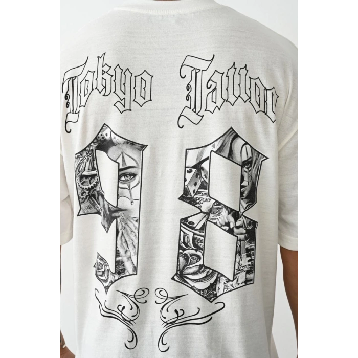 Baskılı Oversize T-Shirt - Beyaz