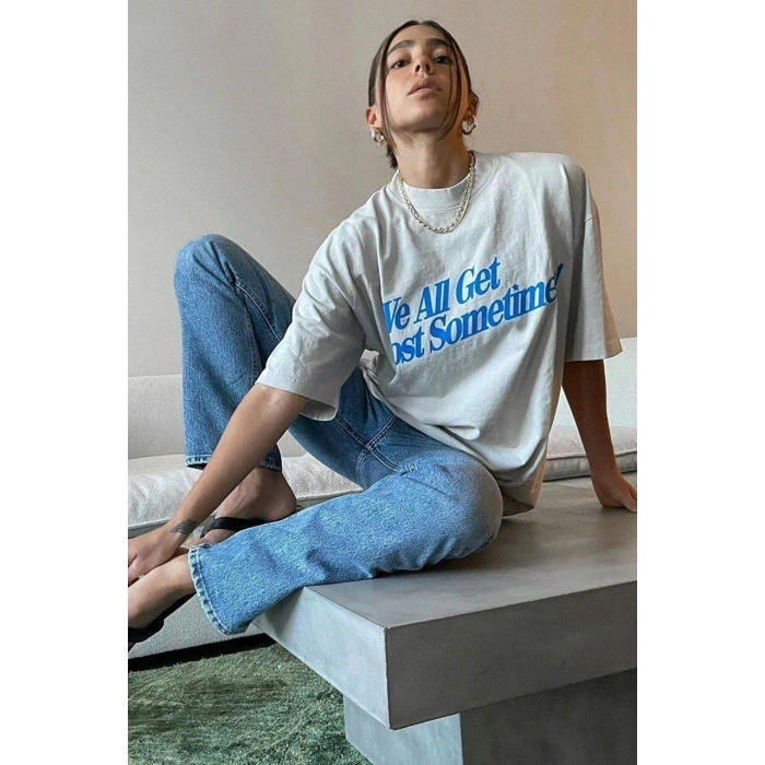 Baskılı Oversize T-Shirt - Beyaz -