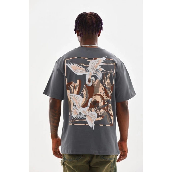 Baskılı Oversize T-Shirt - Füme -
