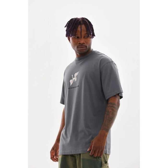 Baskılı Oversize T-Shirt - Füme -