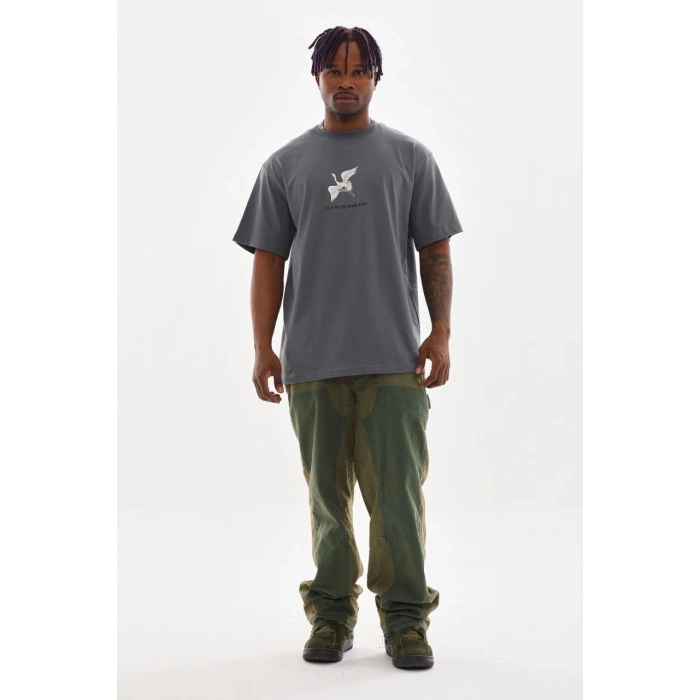 Baskılı Oversize T-Shirt - Füme -