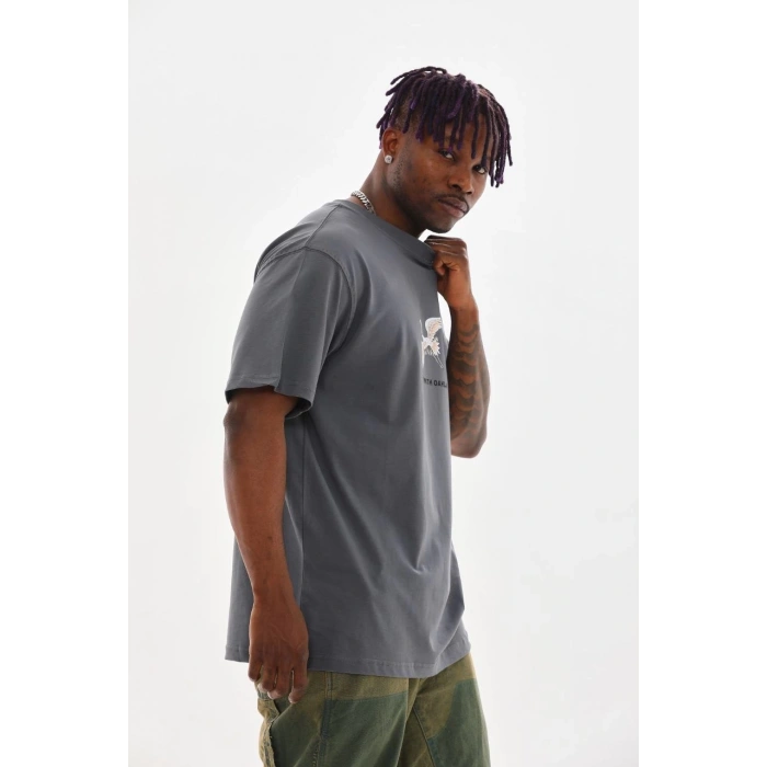 Baskılı Oversize T-Shirt - Füme -