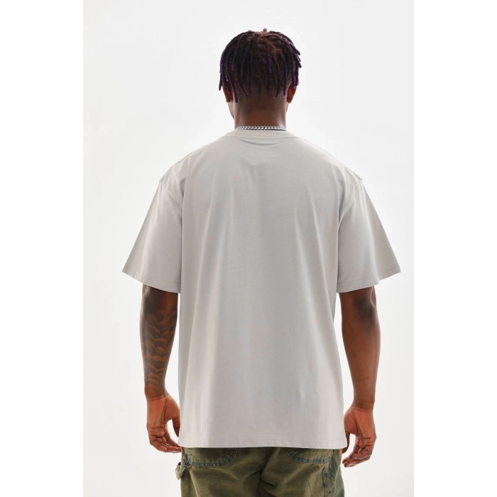 Baskılı Oversize T-Shirt - Gri -